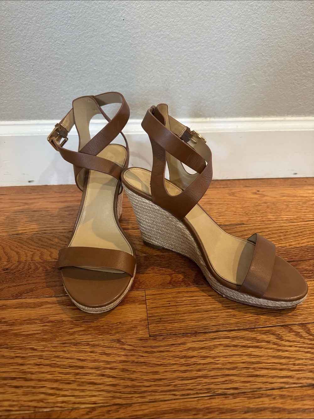 Women’s Brown Espadrille Wedge Sandals - Strappy Ankle Buckle